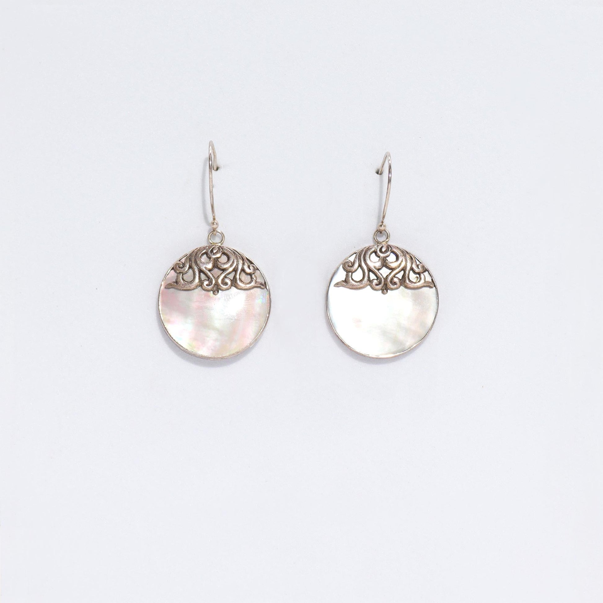 Handmade Shell and 925 Silver Earrings - Mother of Pearl / Classic Disc product packaging on clean background from Quintessential Holistic Health Ltd
