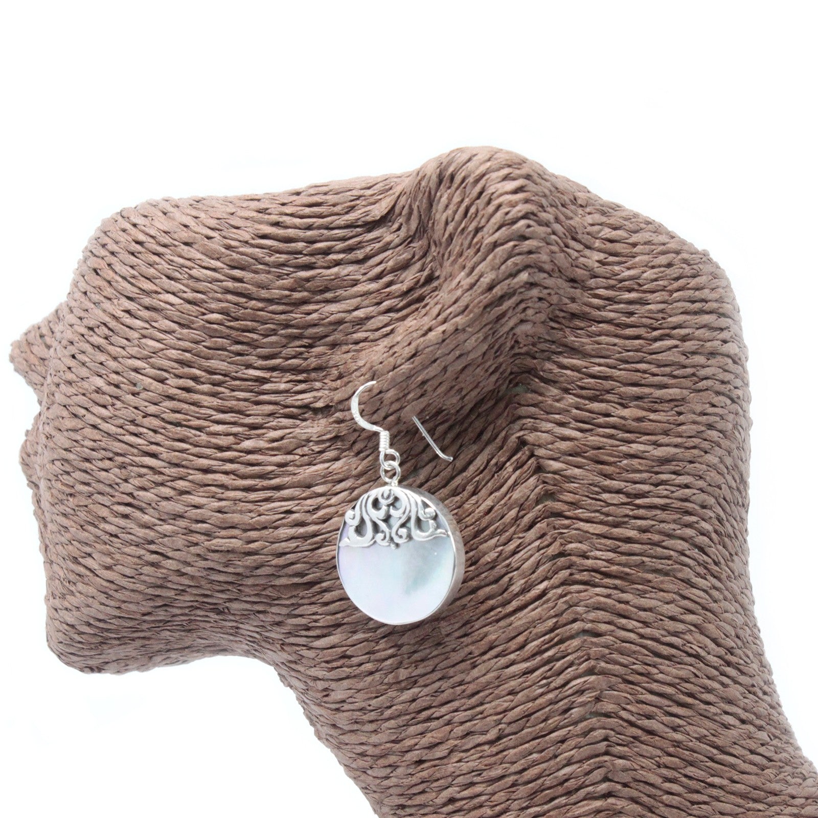 Handmade Shell and 925 Silver Earrings - Mother of Pearl / Classic Disc product packaging on clean background from Quintessential Holistic Health Ltd