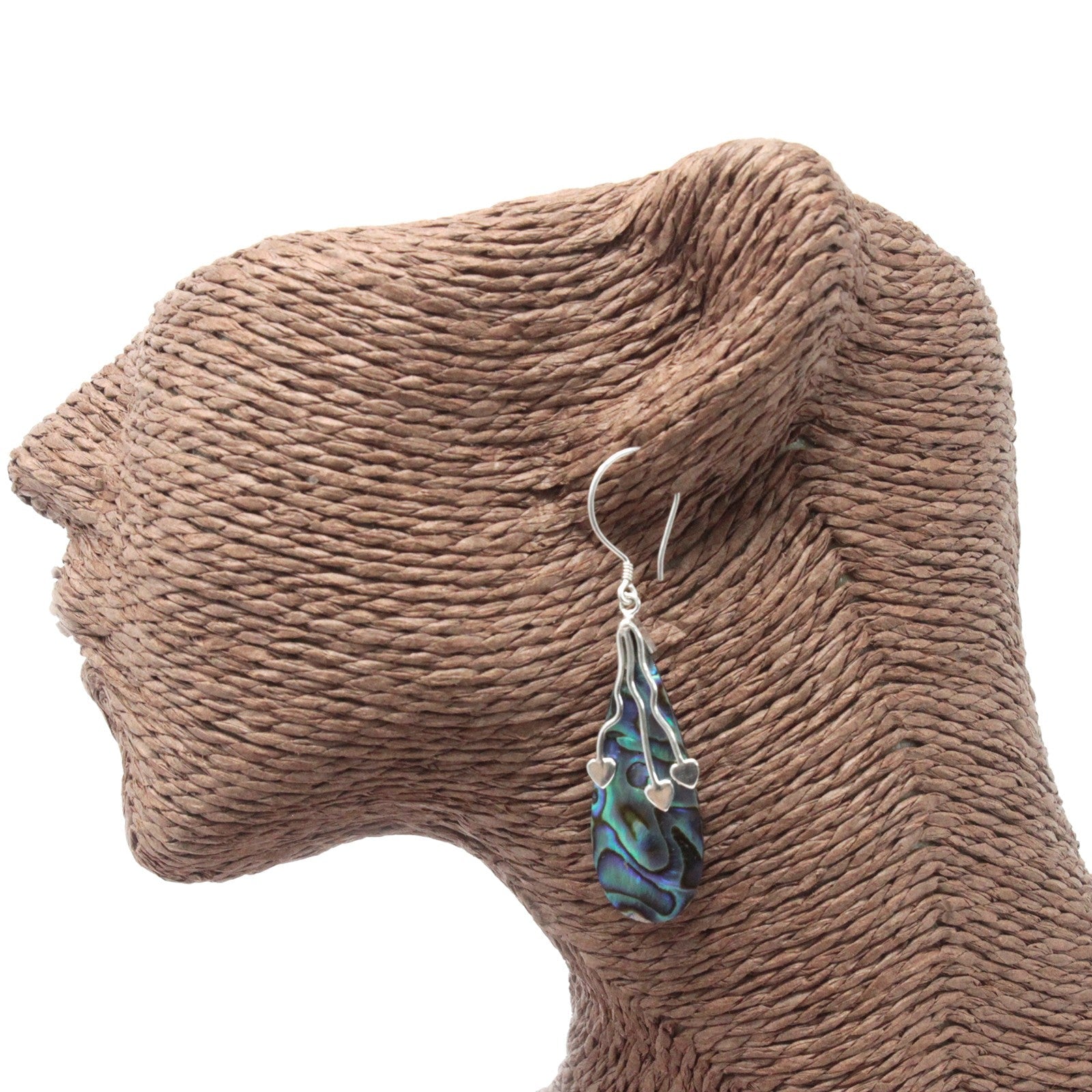 Handmade Shell and 925 Silver Earrings - Abalone / Three Hearts product packaging on clean background from Quintessential Holistic Health Ltd