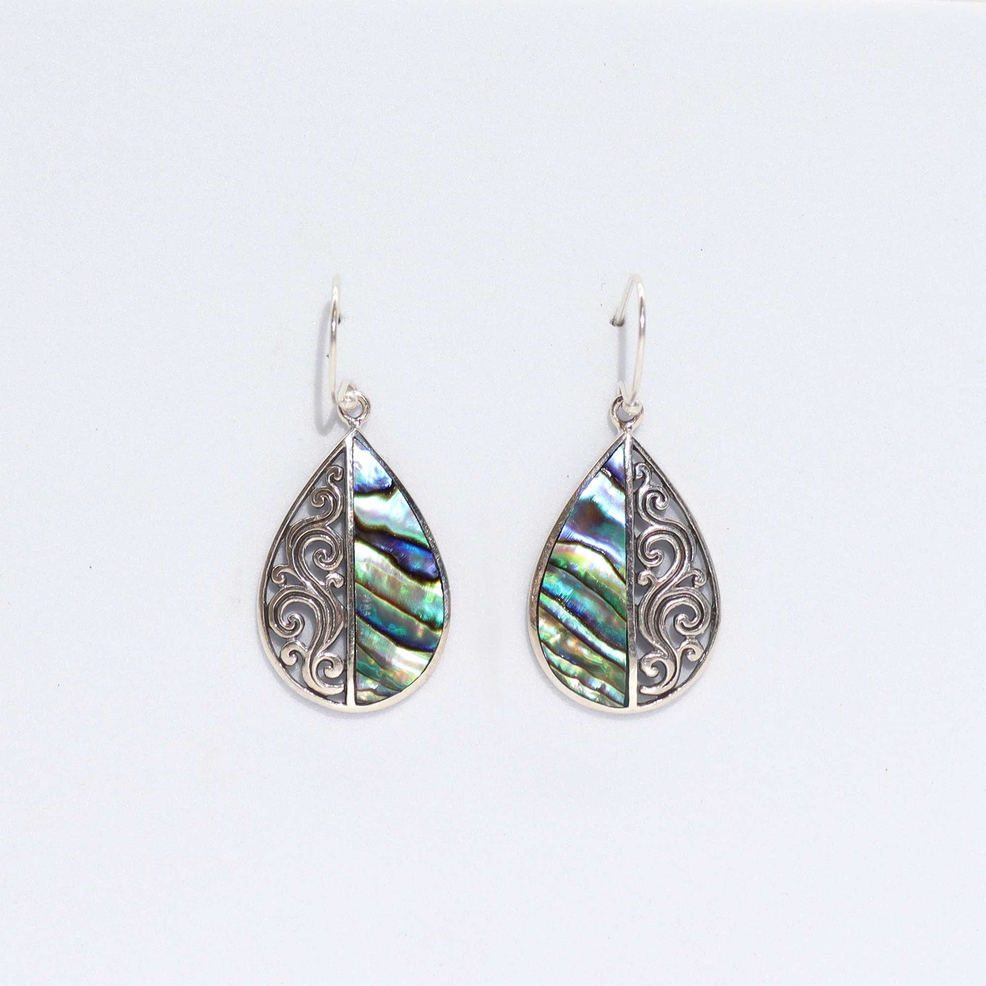 Handmade Shell and 925 Silver Earrings - Abalone / Small Teardrop product packaging on clean background from Quintessential Holistic Health Ltd