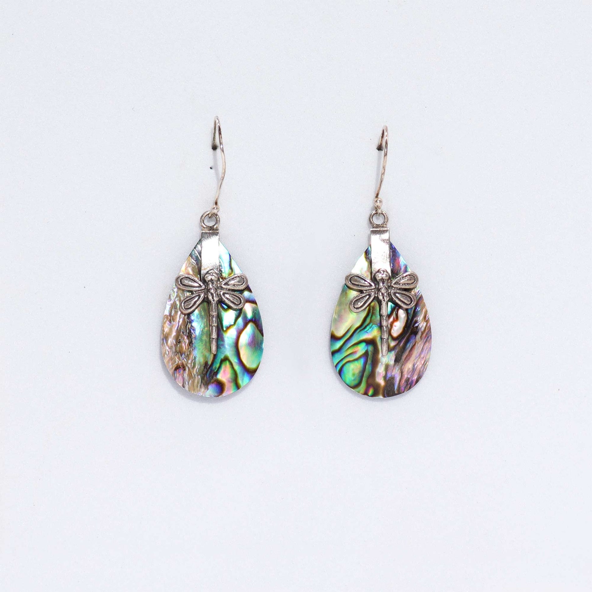 Handmade Shell and 925 Silver Earrings - Abalone / Oval / Dragonflies product packaging on clean background from Quintessential Holistic Health Ltd