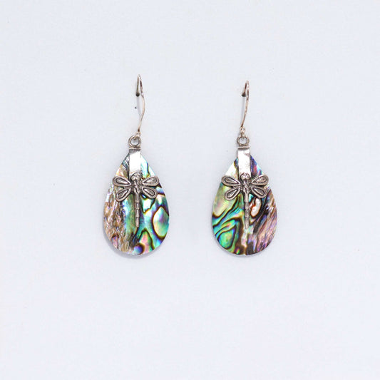 Handmade Shell and 925 Silver Earrings - Abalone / Oval / Dragonflies product packaging on clean background from Quintessential Holistic Health Ltd