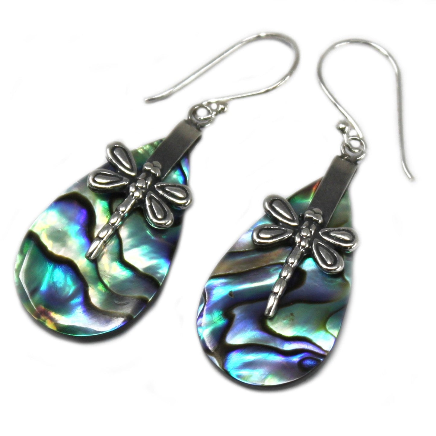 Handmade Shell and 925 Silver Earrings - Abalone / Oval / Dragonflies product packaging on clean background from Quintessential Holistic Health Ltd