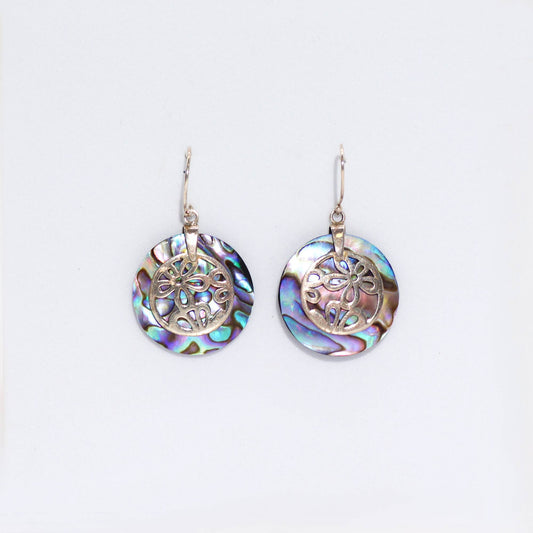 Handmade Shell and 925 Silver Earrings - Abalone / Flowers product packaging on clean background from Quintessential Holistic Health Ltd