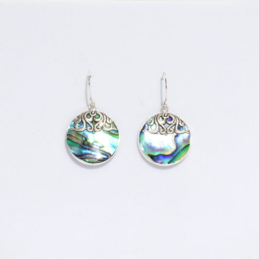 Handmade Shell and 925 Silver Earrings - Abalone / Classic Disc product packaging on clean background from Quintessential Holistic Health Ltd