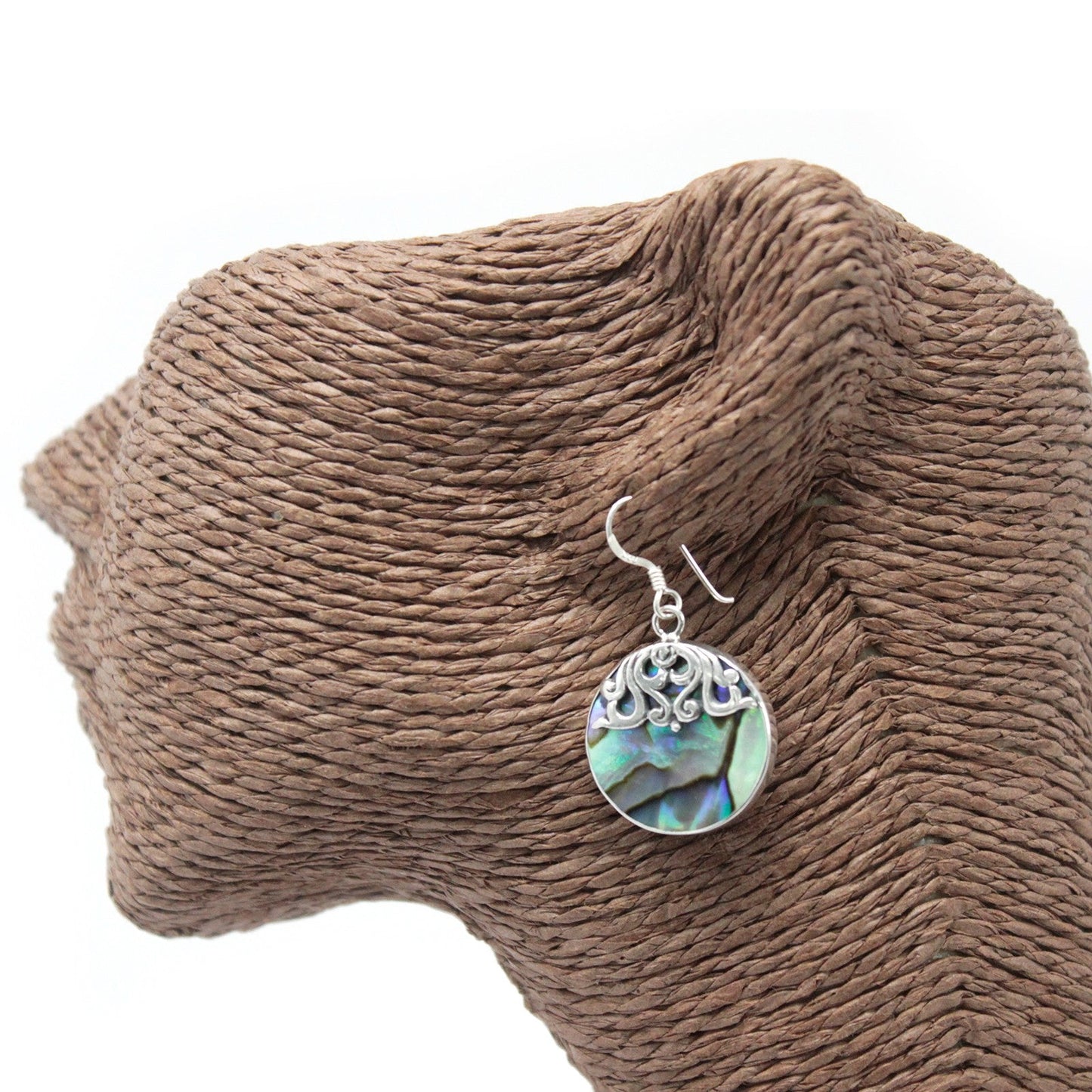 Handmade Shell and 925 Silver Earrings - Abalone / Classic Disc product packaging on clean background from Quintessential Holistic Health Ltd