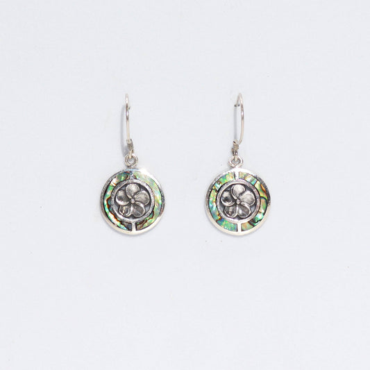 Handmade Shell and 925 Silver Earrings - Abalone / Frangipani product packaging on clean background from Quintessential Holistic Health Ltd
