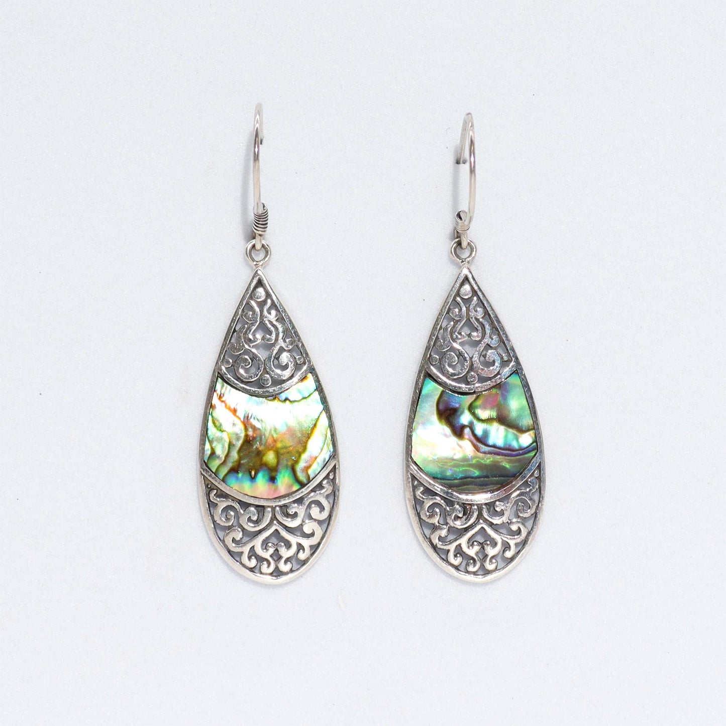 Handmade Shell and 925 Silver Earrings - Abalone / Large Teardrop product packaging on clean background from Quintessential Holistic Health Ltd