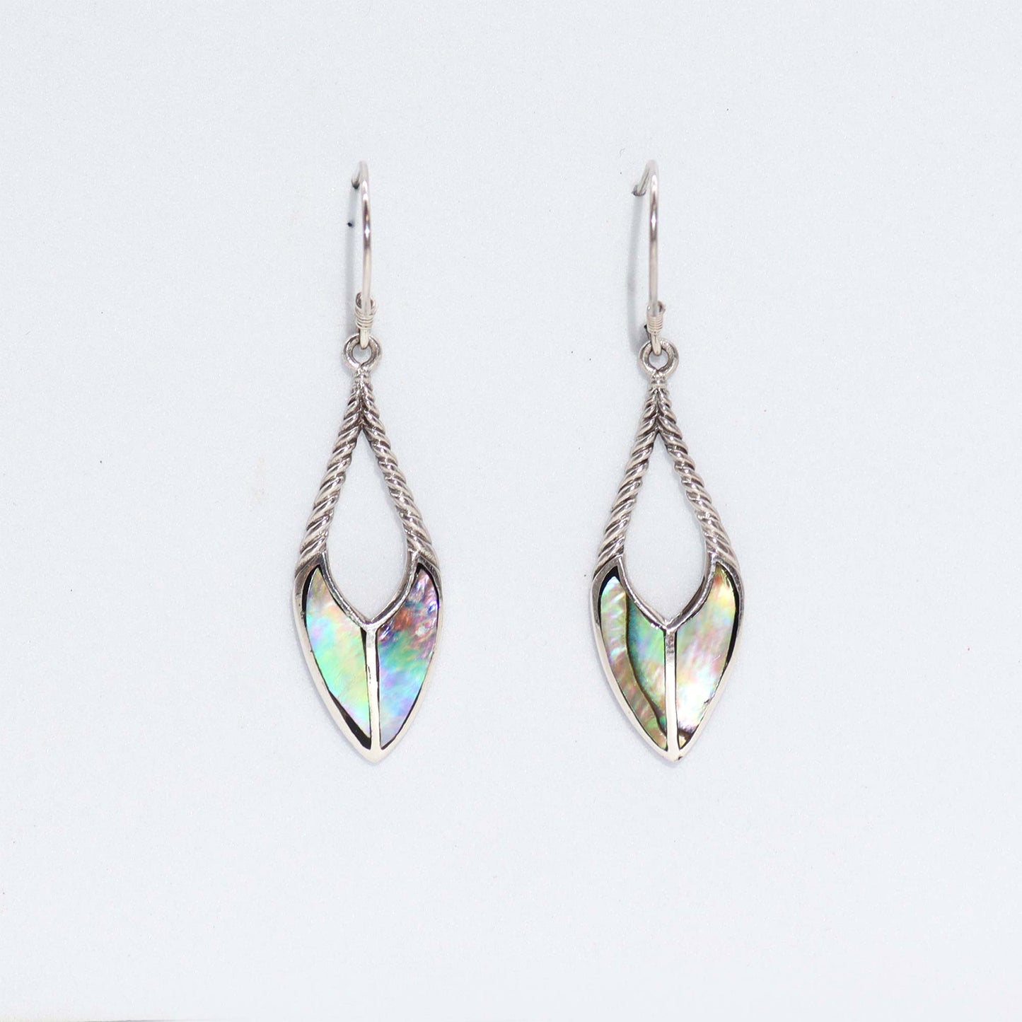 Handmade Shell and 925 Silver Earrings - Abalone / Spear Drops product packaging on clean background from Quintessential Holistic Health Ltd