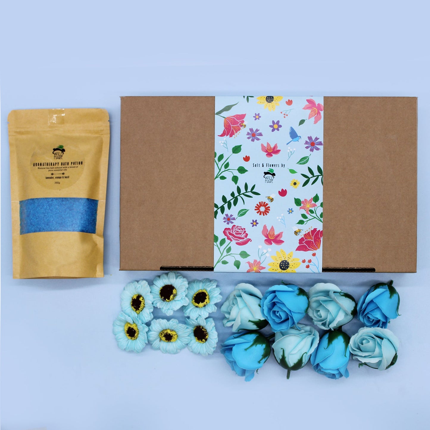 Salt and Flower Bath Soak Gift Set - Total Unwind product packaging on clean background from Quintessential Holistic Health Ltd