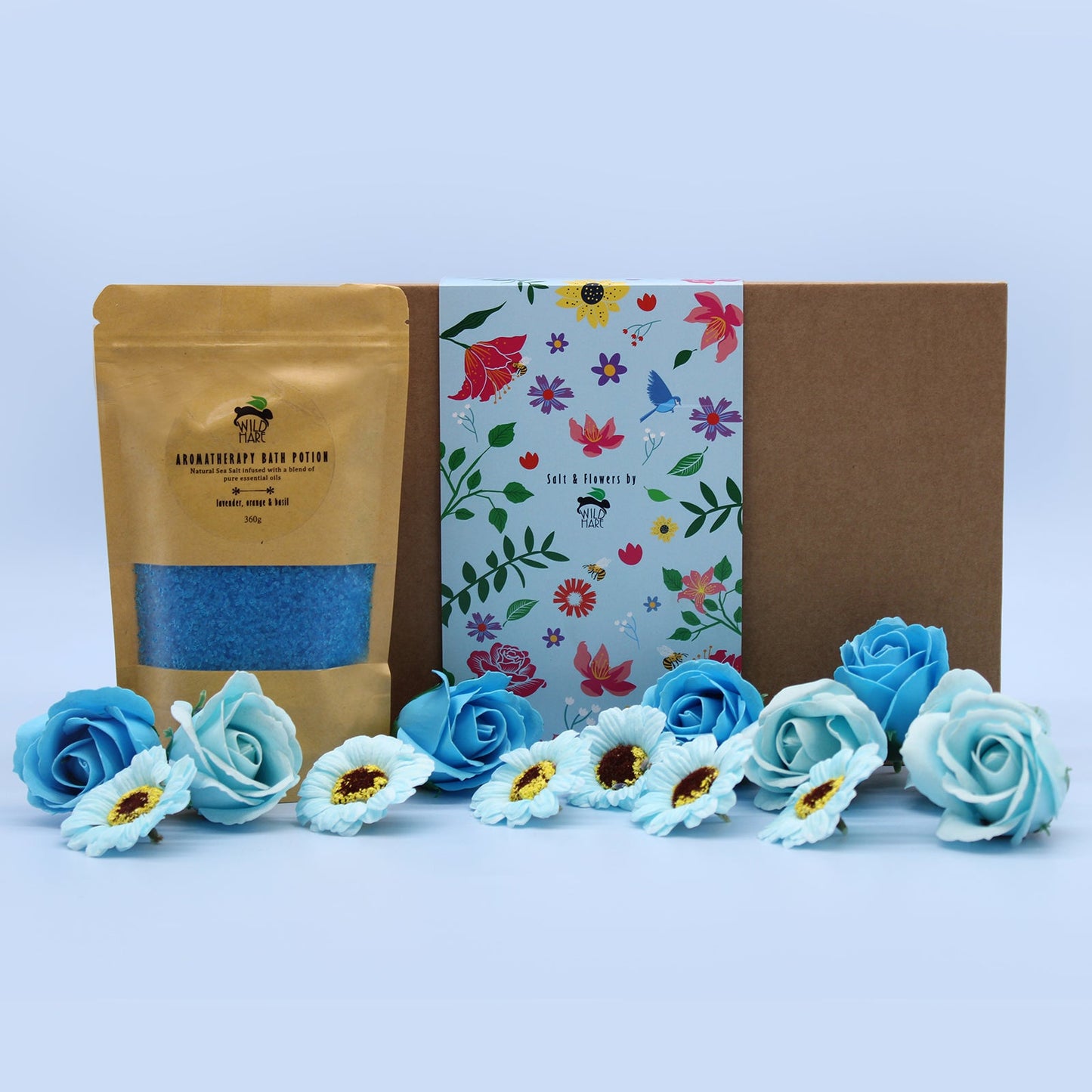 Salt and Flower Bath Soak Gift Set - Total Unwind product packaging on clean background from Quintessential Holistic Health Ltd