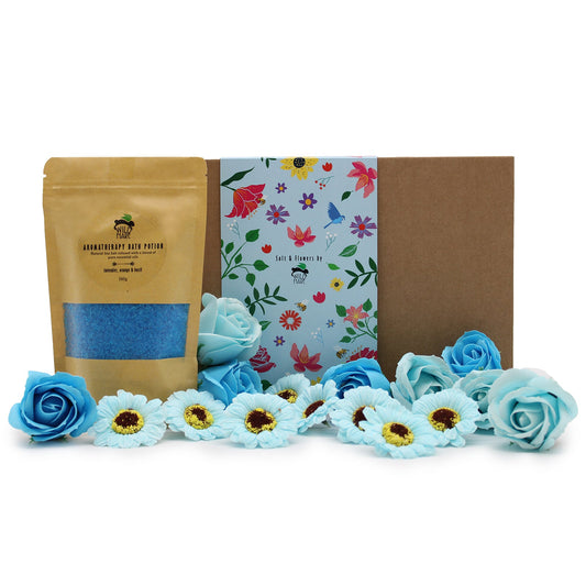 Salt and Flower Bath Soak Gift Set - Total Unwind product packaging on clean background from Quintessential Holistic Health Ltd