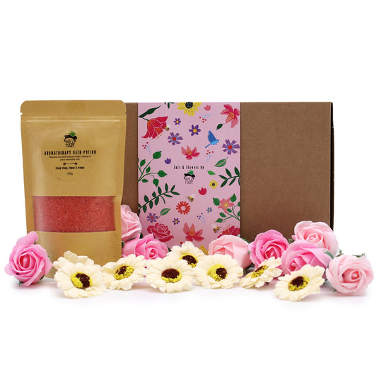 Salt and Flower Bath Soak Gift Set - Passion product packaging on clean background from Quintessential Holistic Health Ltd