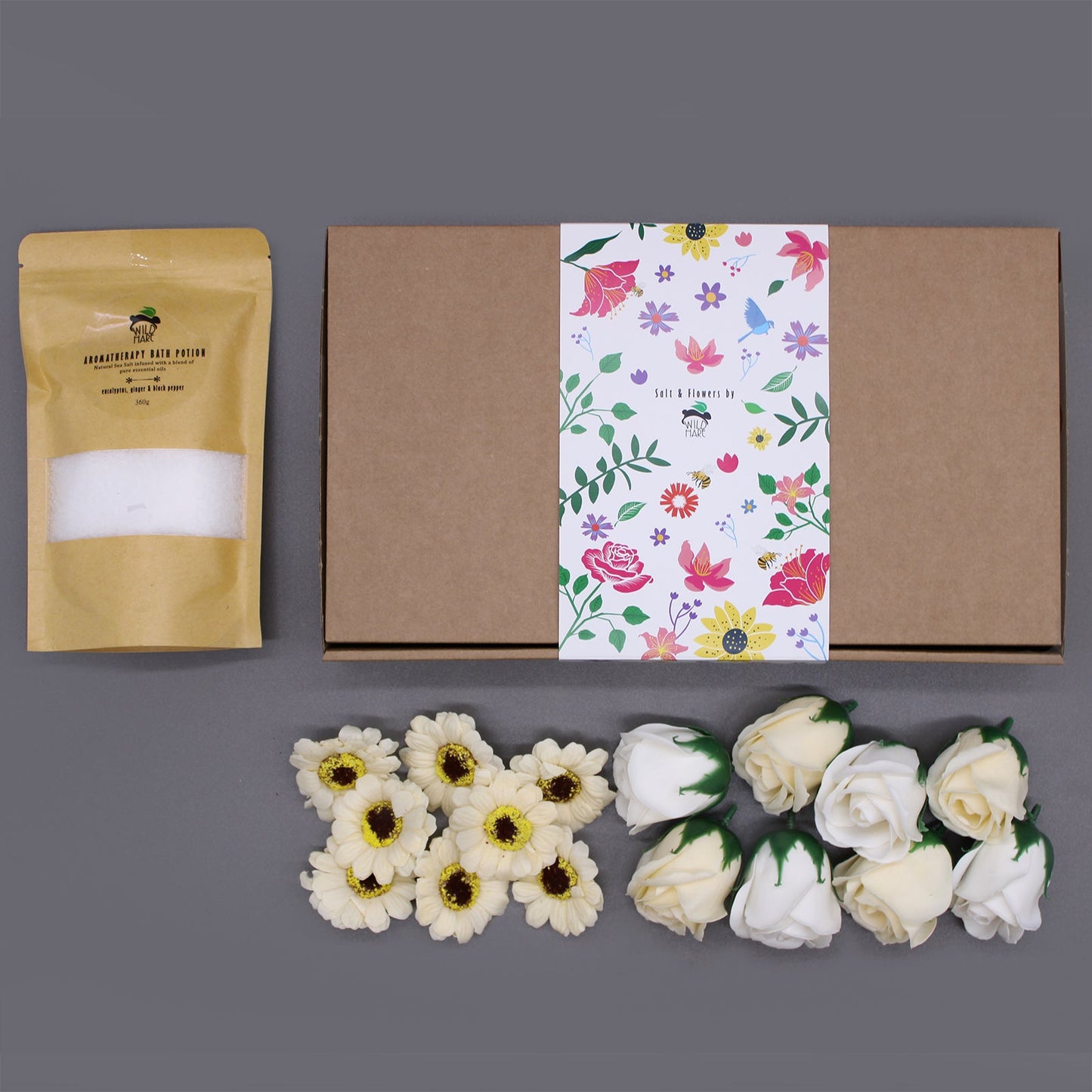 Salt and Flower Bath Soak Gift Set - Cold and Flu product packaging on clean background from Quintessential Holistic Health Ltd