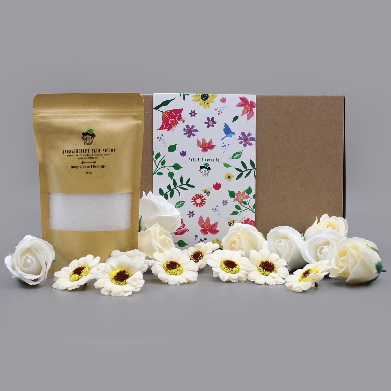 Salt and Flower Bath Soak Gift Set - Cold and Flu product packaging on clean background from Quintessential Holistic Health Ltd