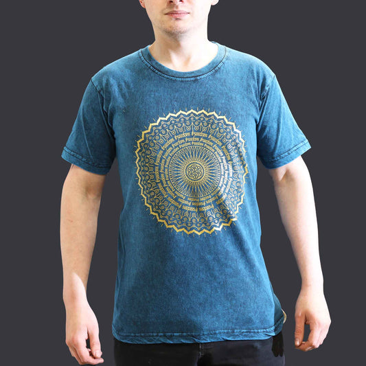 Nomad Sari Unisex Eco-Friendly 100% Cotton Stone Washed T-Shirt - Small / Unisex / Mandala / Blue product packaging on clean background from Quintessential Holistic Health Ltd