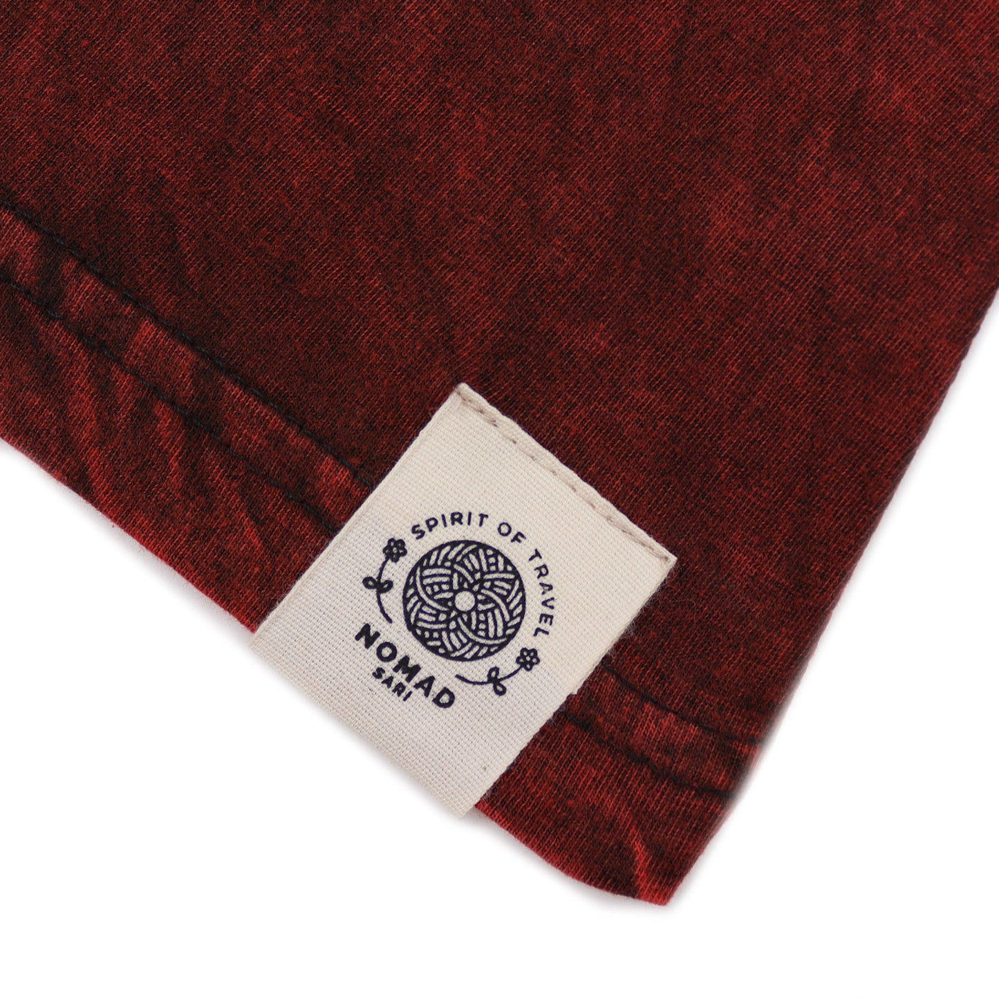 Nomad Sari Unisex Eco-Friendly 100% Cotton Stone Washed T-Shirt - Medium / Unisex / Mandala / Maroon product packaging on clean background from Quintessential Holistic Health Ltd