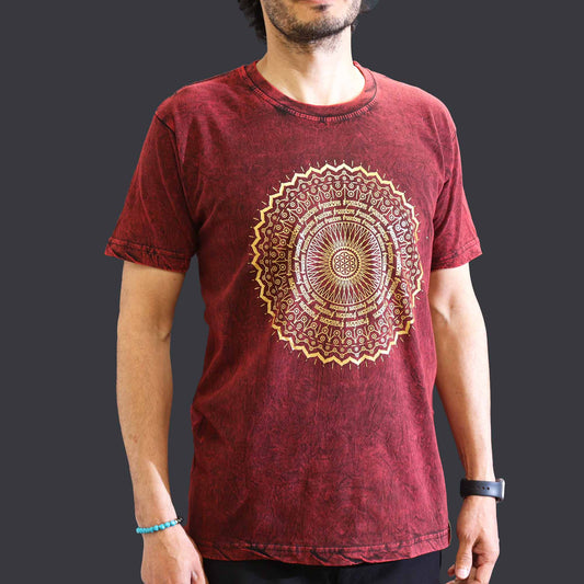 Nomad Sari Unisex Eco-Friendly 100% Cotton Stone Washed T-Shirt - Medium / Unisex / Mandala / Maroon product packaging on clean background from Quintessential Holistic Health Ltd