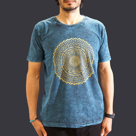 Nomad Sari Unisex Eco-Friendly 100% Cotton Stone Washed T-Shirt - Medium / Unisex / Mandala / Blue product packaging on clean background from Quintessential Holistic Health Ltd