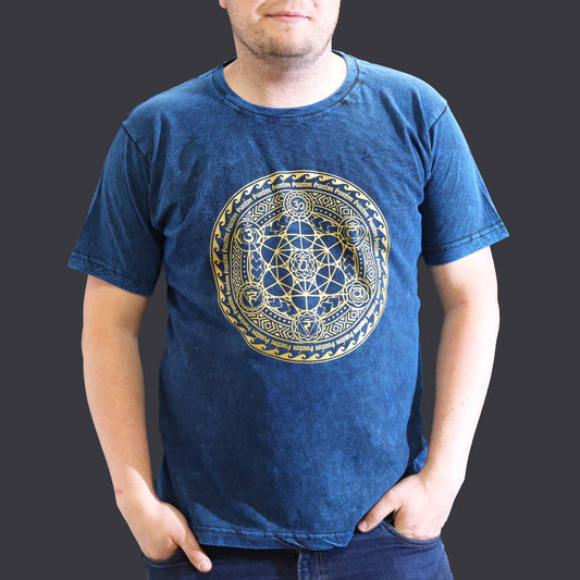 Nomad Sari Unisex Eco-Friendly 100% Cotton Stone Washed T-Shirt - Extra Large / Unisex / Chakra / Blue product packaging on clean background from Quintessential Holistic Health Ltd