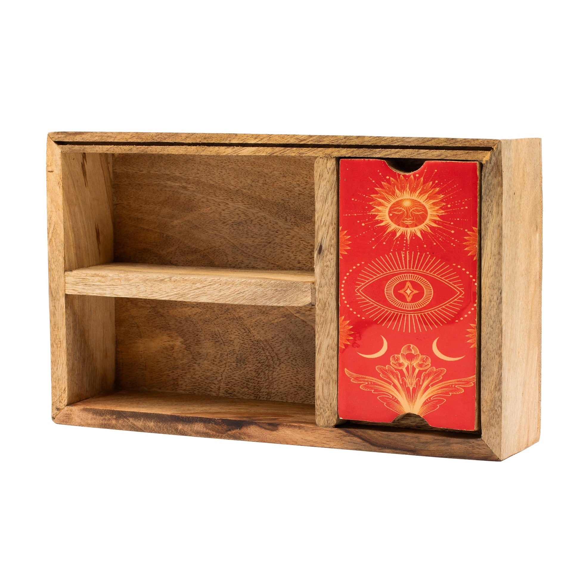Eco-Friendly Mango Wooden Tarot Box with Card Holder - Three Section product packaging on clean background from Quintessential Holistic Health Ltd