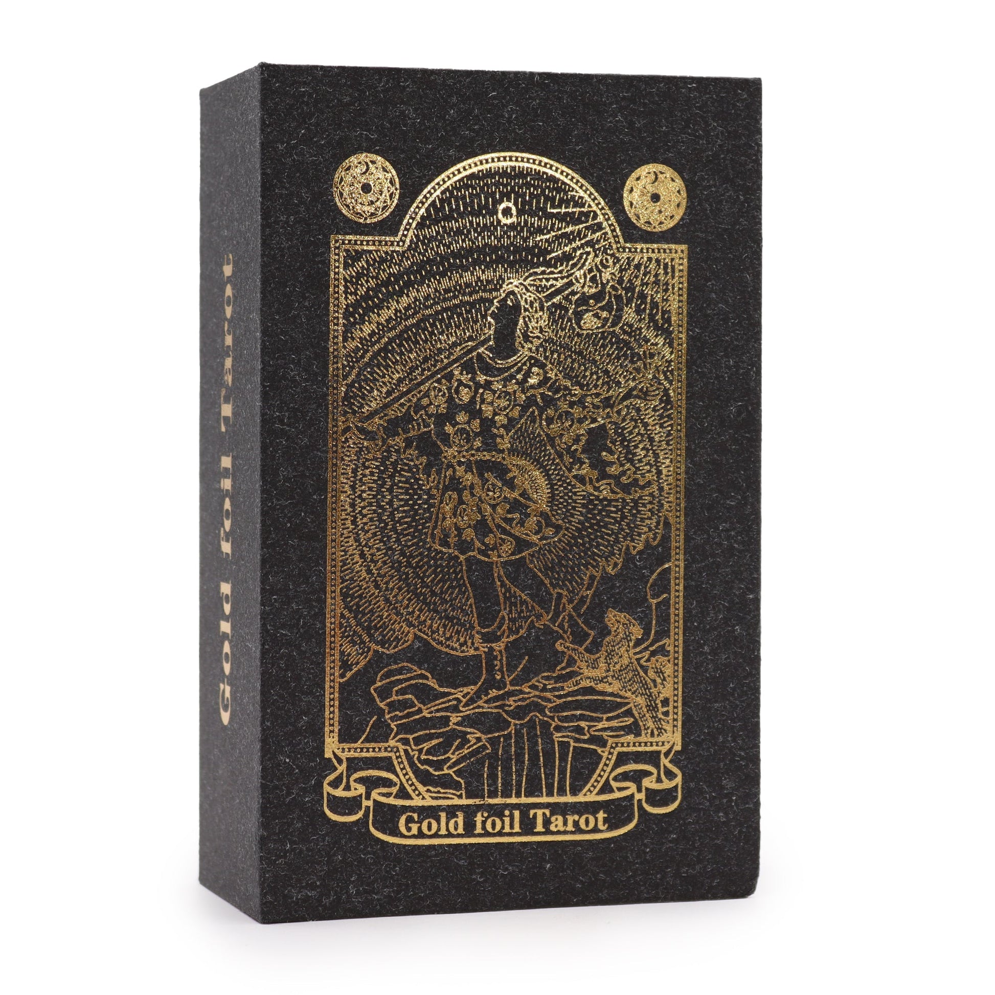 Gold Foil Tarot Cards with Booklet Gift Box Set product packaging on clean background from Quintessential Holistic Health Ltd