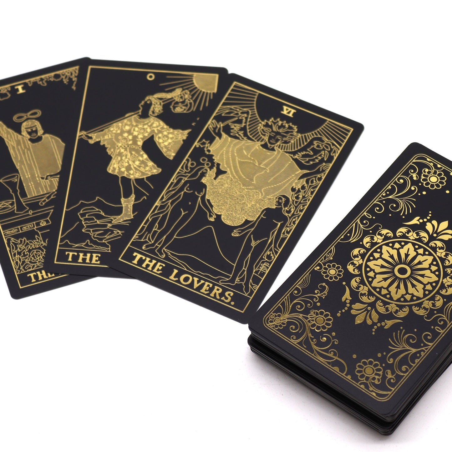 Gold Foil Tarot Cards with Booklet Gift Box Set product packaging on clean background from Quintessential Holistic Health Ltd