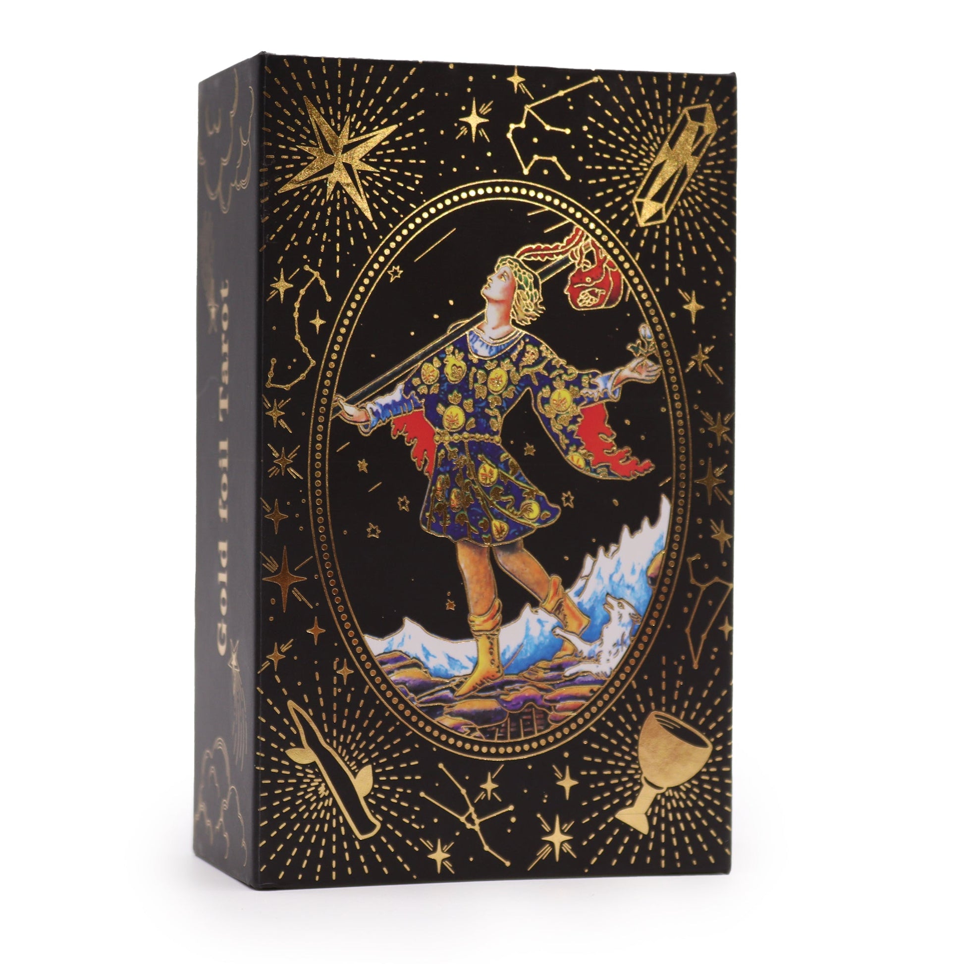 Let the Magic Begin Goddess Arcana Gold Foil Tarot Cards Gift Box Set product packaging on clean background from Quintessential Holistic Health Ltd