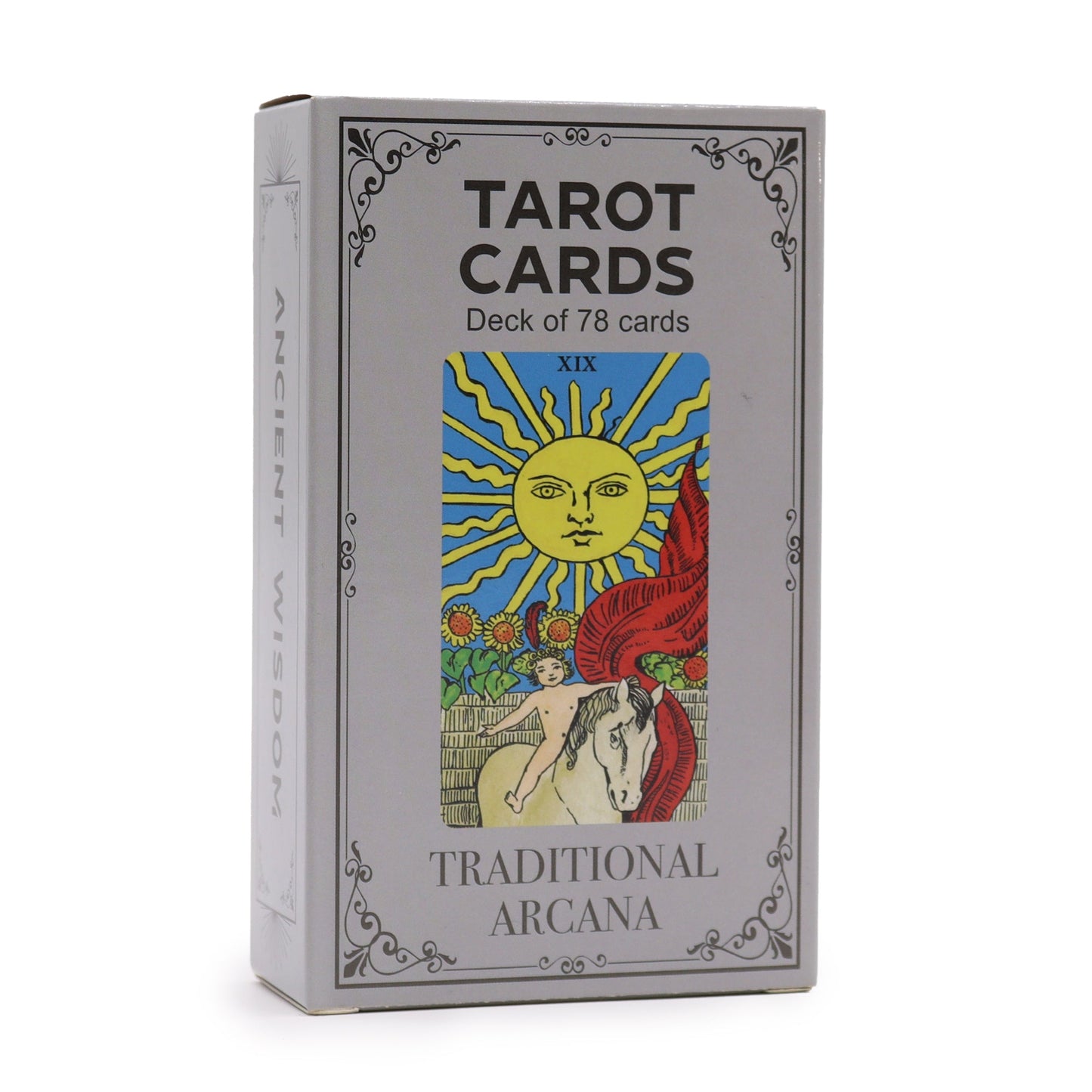 Traditional Arcana Tarot Cards with Guide Book product packaging on clean background from Quintessential Holistic Health Ltd