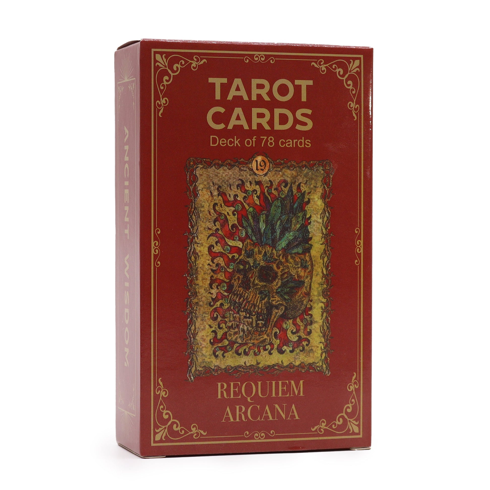 Requiem Arcana Tarot Cards with Guide Book product packaging on clean background from Quintessential Holistic Health Ltd
