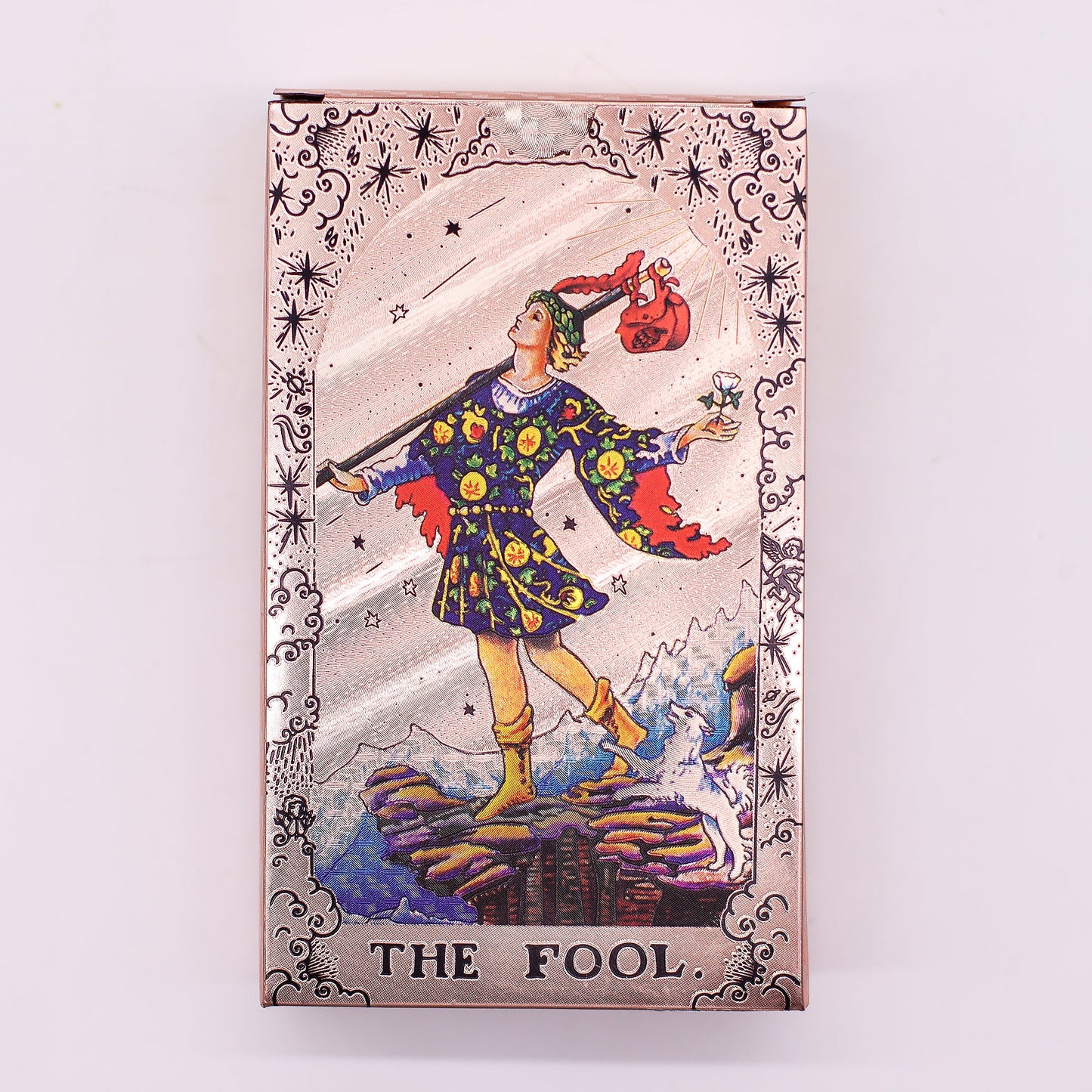 Moon Phase Rose Gold Foil Tarot Cards with Booklet Set product packaging on clean background from Quintessential Holistic Health Ltd