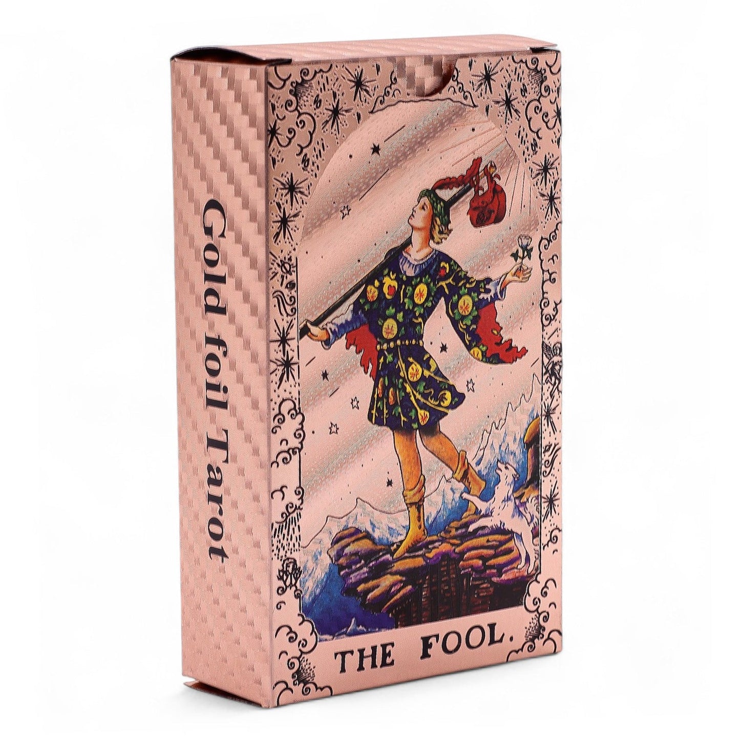 Moon Phase Rose Gold Foil Tarot Cards with Booklet Set product packaging on clean background from Quintessential Holistic Health Ltd