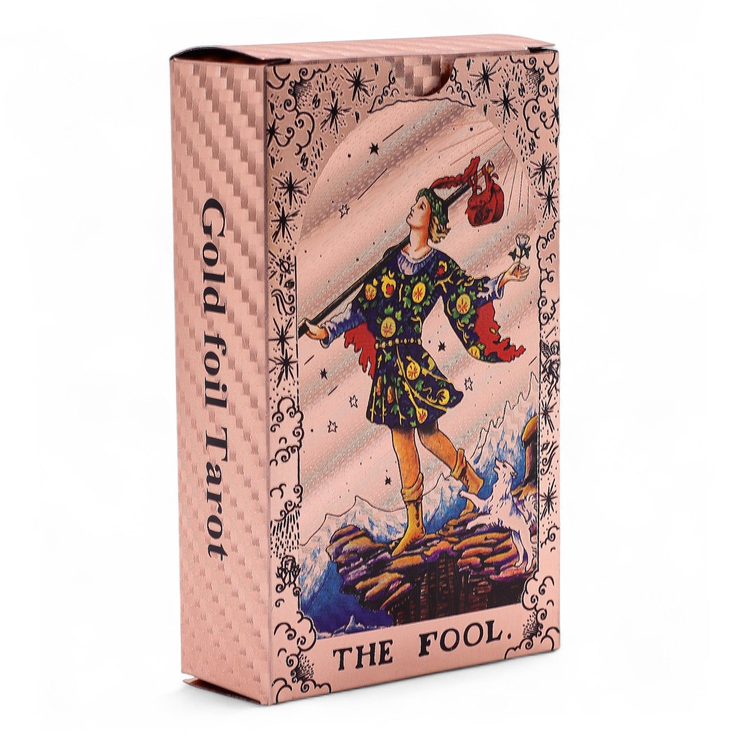 Moon Phase Rose Gold Foil Tarot Cards with Booklet Set product packaging on clean background from Quintessential Holistic Health Ltd