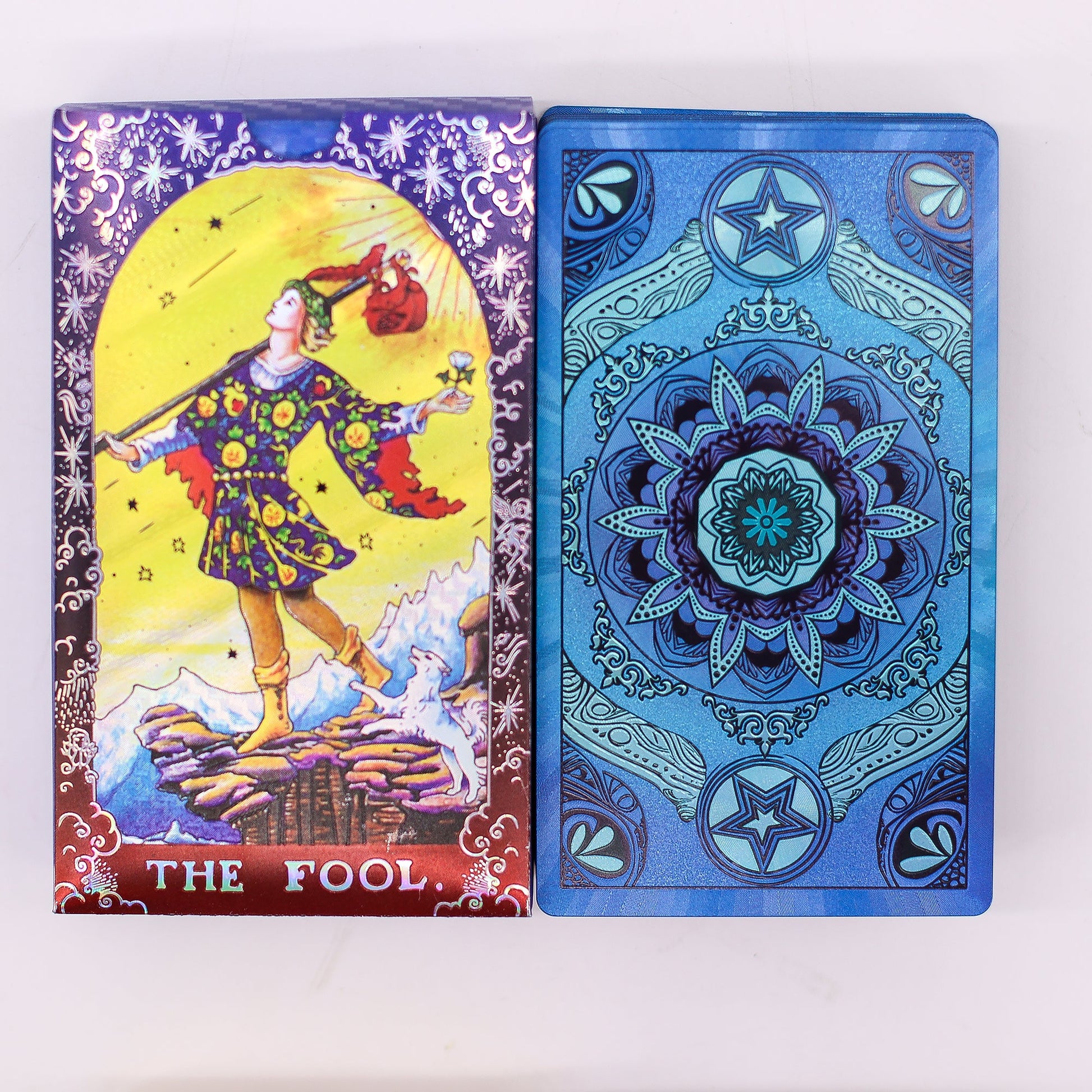 Mandala Blue Foil Tarot Cards with Booklet Set product packaging on clean background from Quintessential Holistic Health Ltd