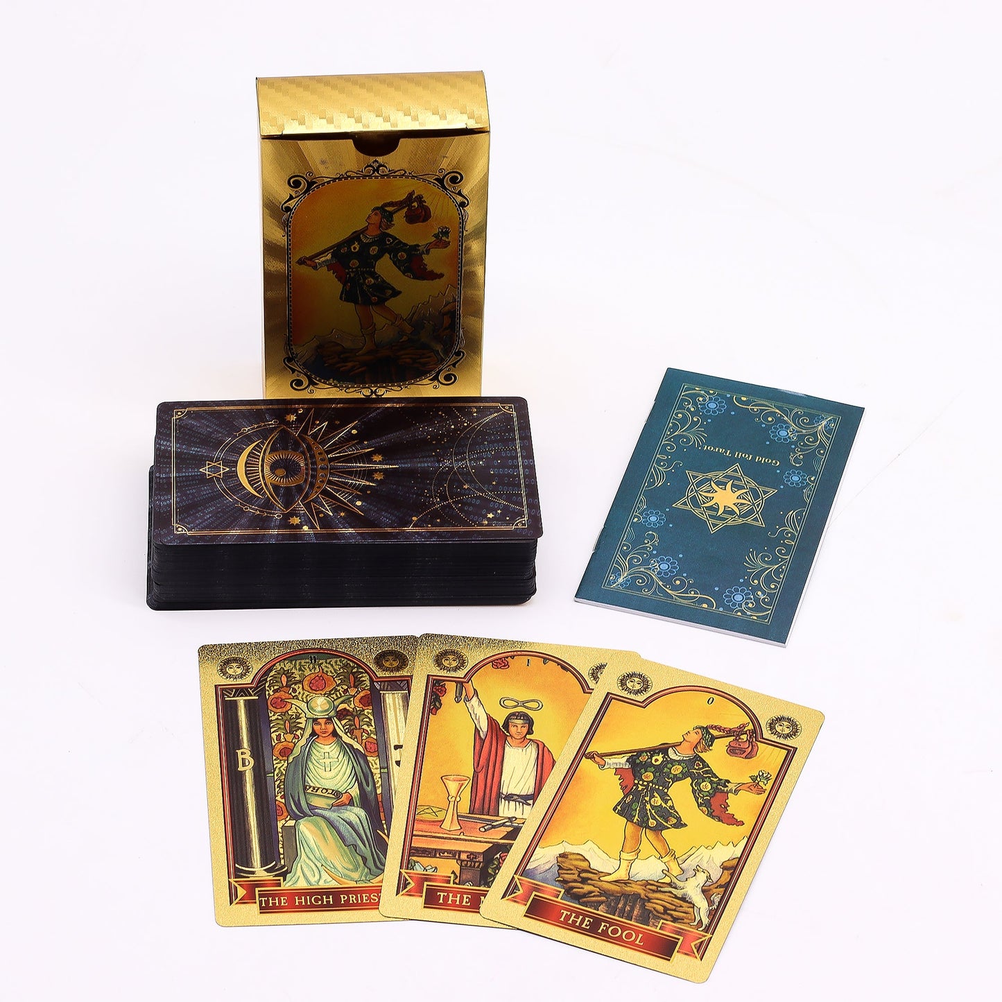 All Seeing Eye Blue and Gold Foil Tarot Cards with Booklet Set product packaging on clean background from Quintessential Holistic Health Ltd