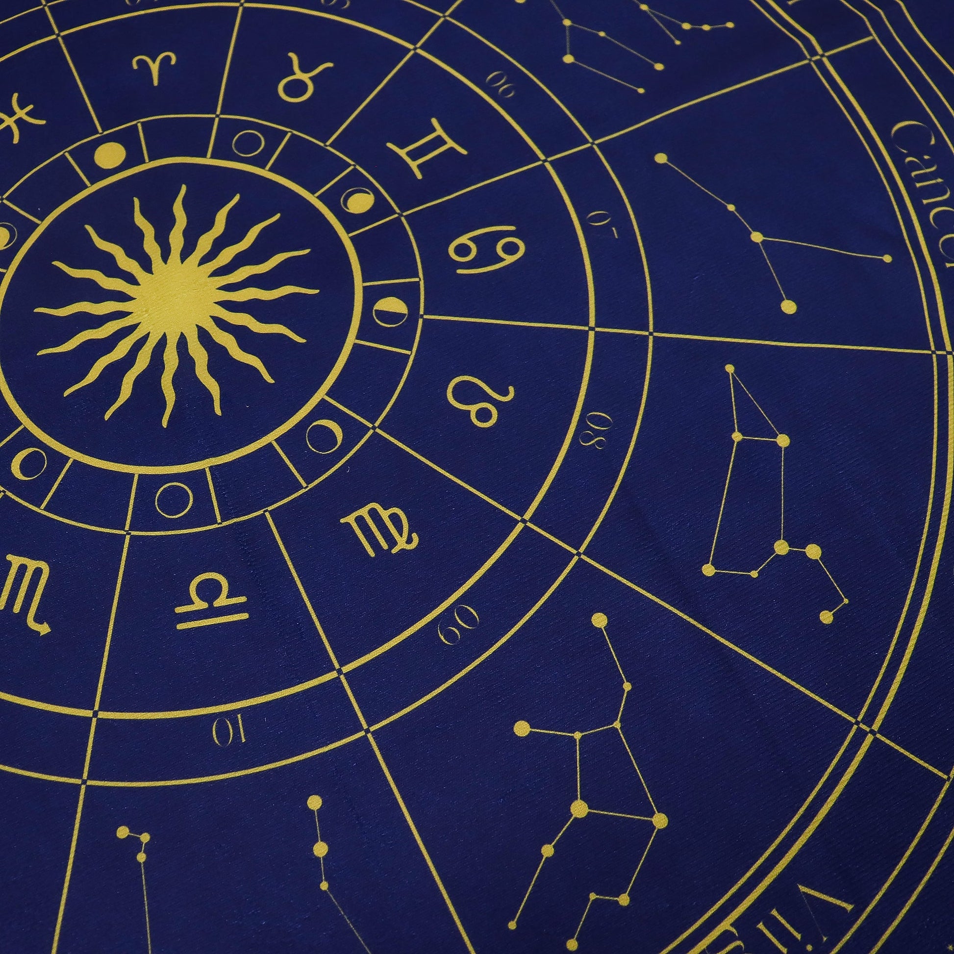 Esoteric Tarot Reading Cloth - Zodiac Wheel product packaging on clean background from Quintessential Holistic Health Ltd