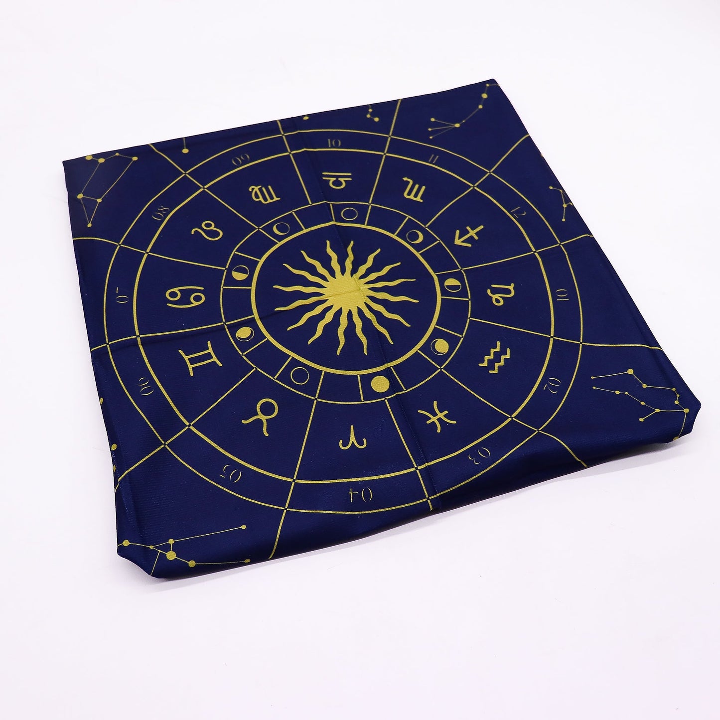 Esoteric Tarot Reading Cloth - Zodiac Wheel product packaging on clean background from Quintessential Holistic Health Ltd