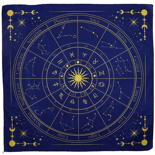 Esoteric Tarot Reading Cloth - Zodiac Wheel product packaging on clean background from Quintessential Holistic Health Ltd