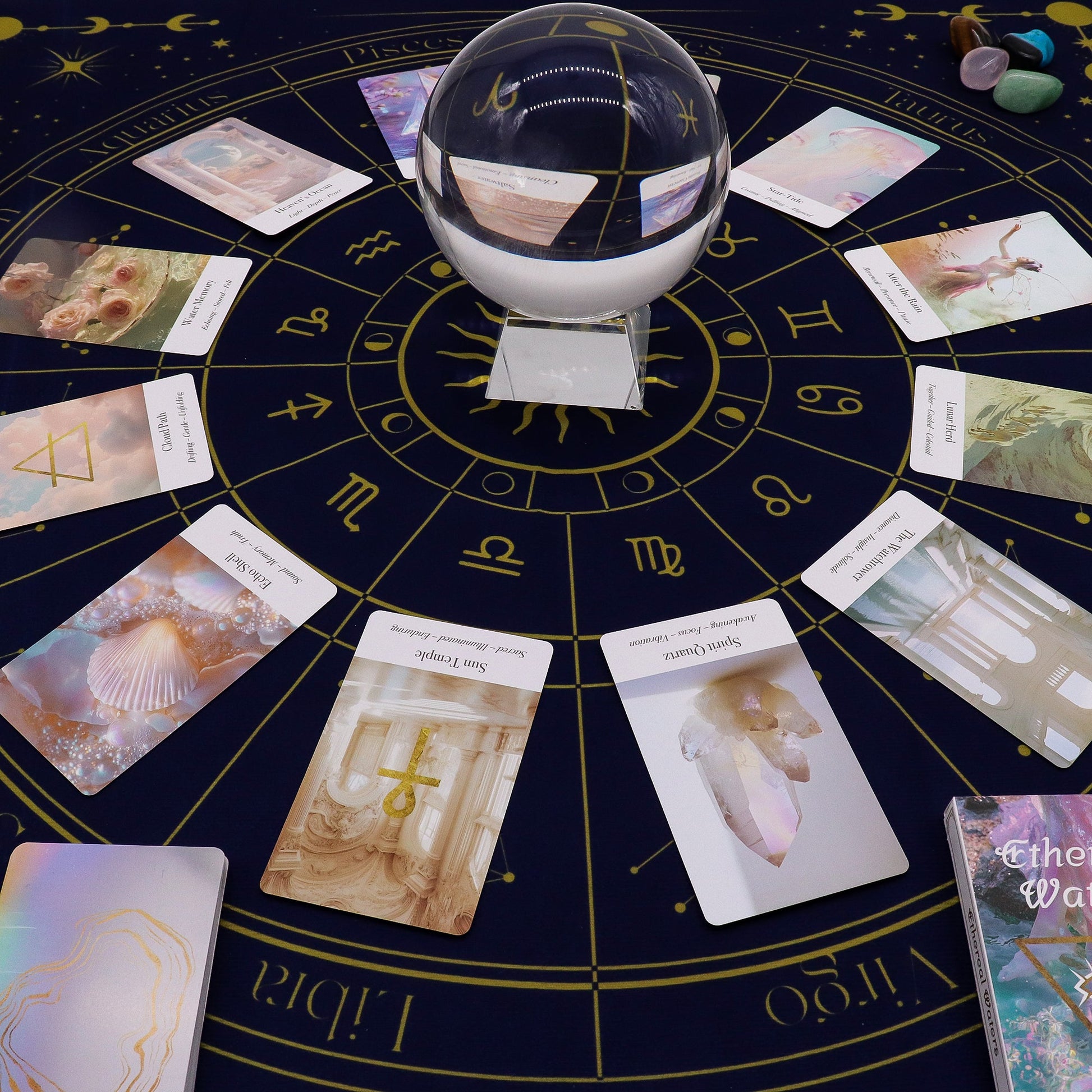 Esoteric Tarot Reading Cloth - Zodiac Wheel product packaging on clean background from Quintessential Holistic Health Ltd