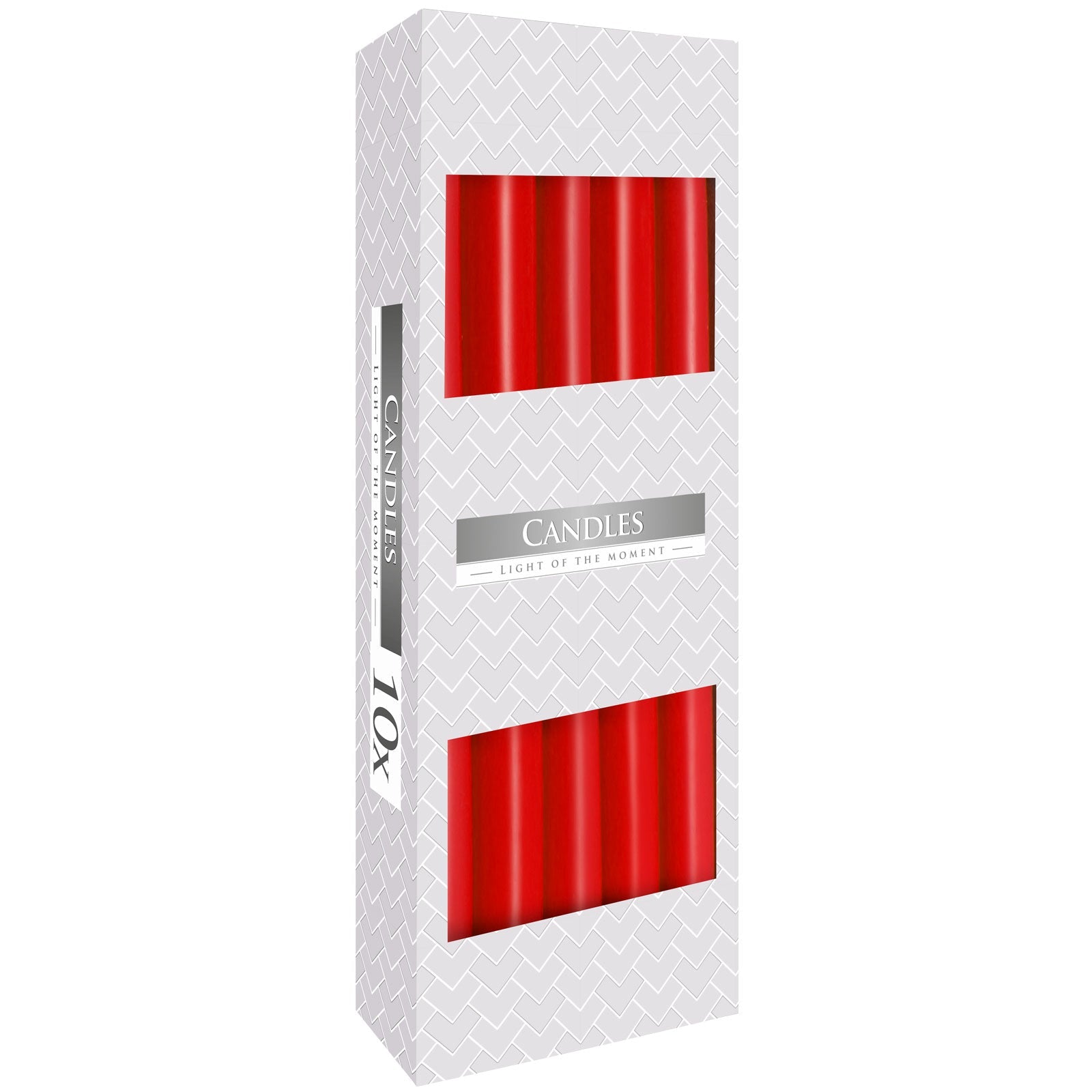 Pack of 10 Unscented Taper Candles - Red product packaging on clean background from Quintessential Holistic Health Ltd