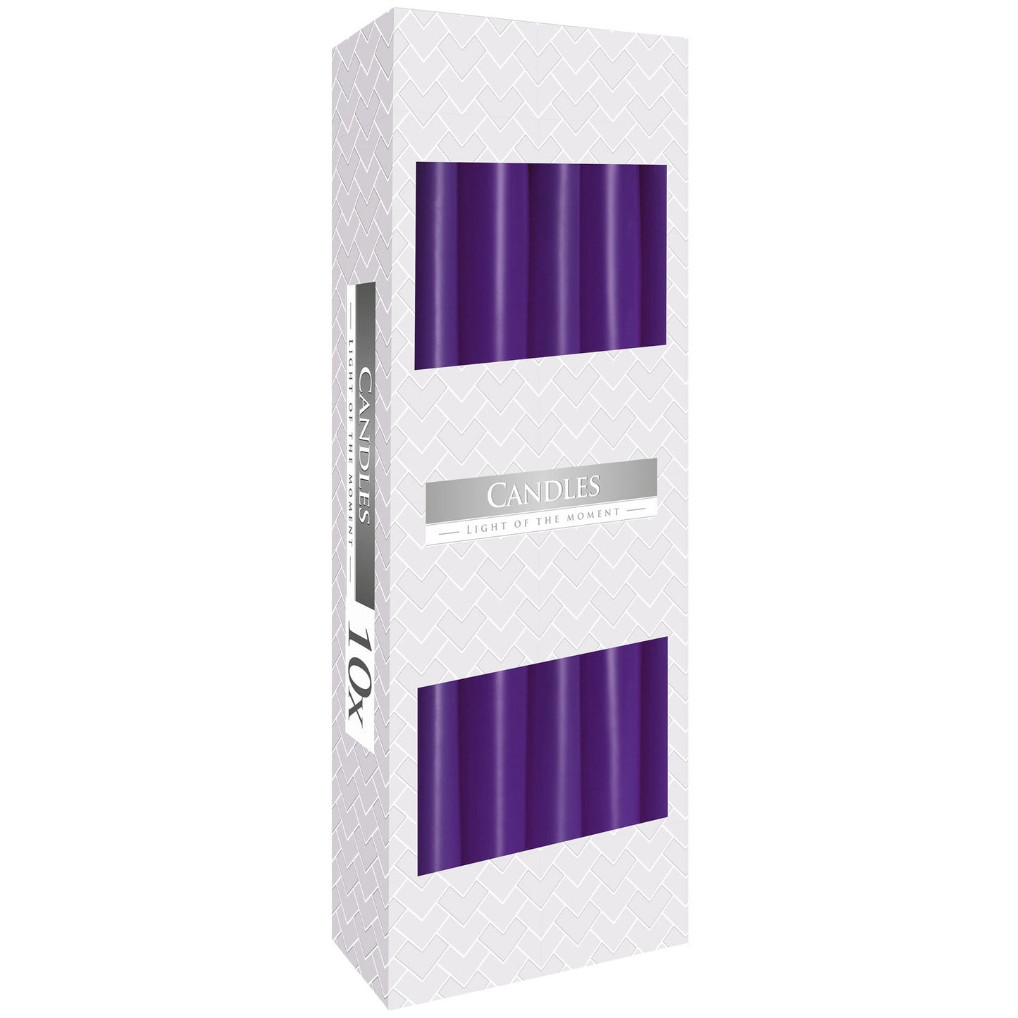 Pack of 10 Unscented Taper Candles - Lavender product packaging on clean background from Quintessential Holistic Health Ltd