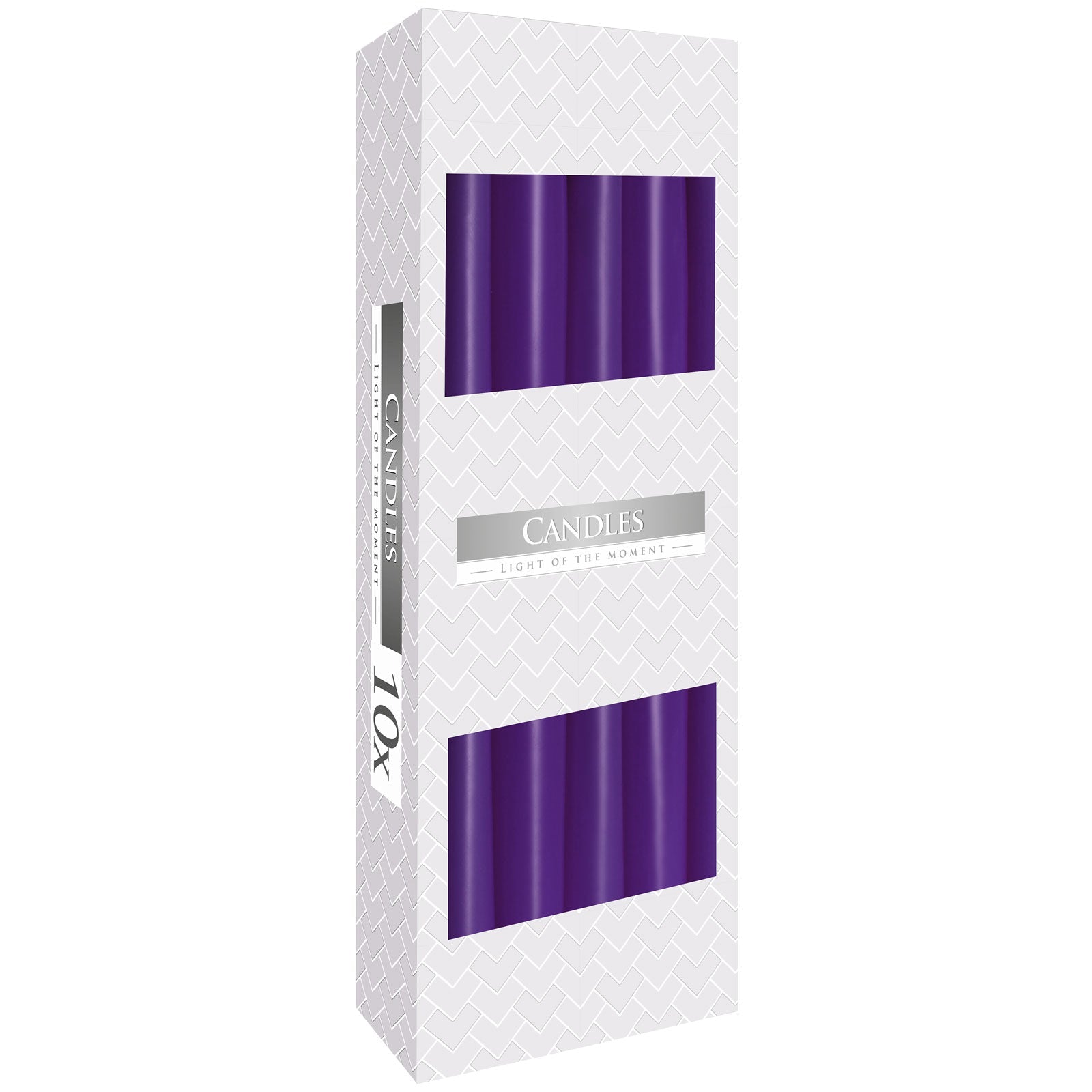 Pack of 10 Unscented Taper Candles - Lavender product packaging on clean background from Quintessential Holistic Health Ltd
