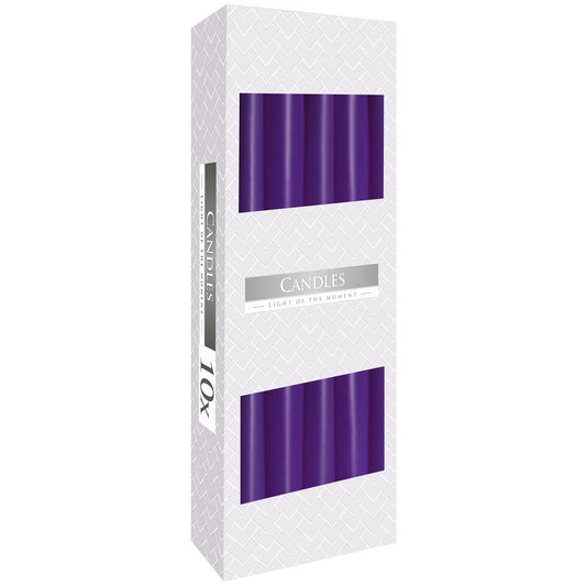 Pack of 10 Unscented Taper Candles - Lavender product packaging on clean background from Quintessential Holistic Health Ltd