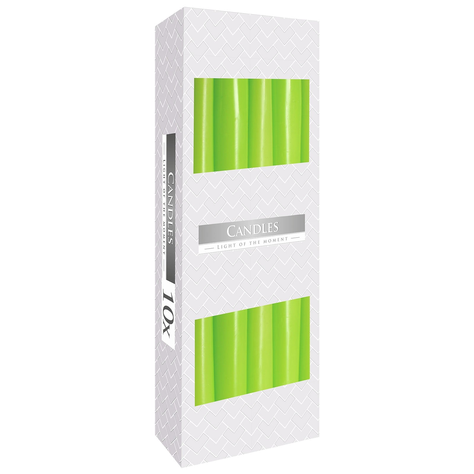 Pack of 10 Unscented Taper Candles - Green product packaging on clean background from Quintessential Holistic Health Ltd