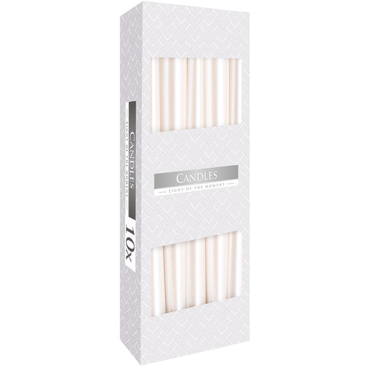 Pack of 10 Unscented Taper Candles - Pearl product packaging on clean background from Quintessential Holistic Health Ltd