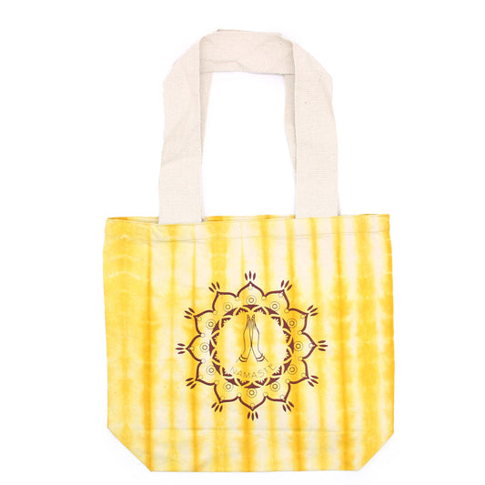 Tie-Dyed Cotton Tote Bag - Namaste Hands - Yellow - main product image from Quintessential Holistic Health Ltd UK