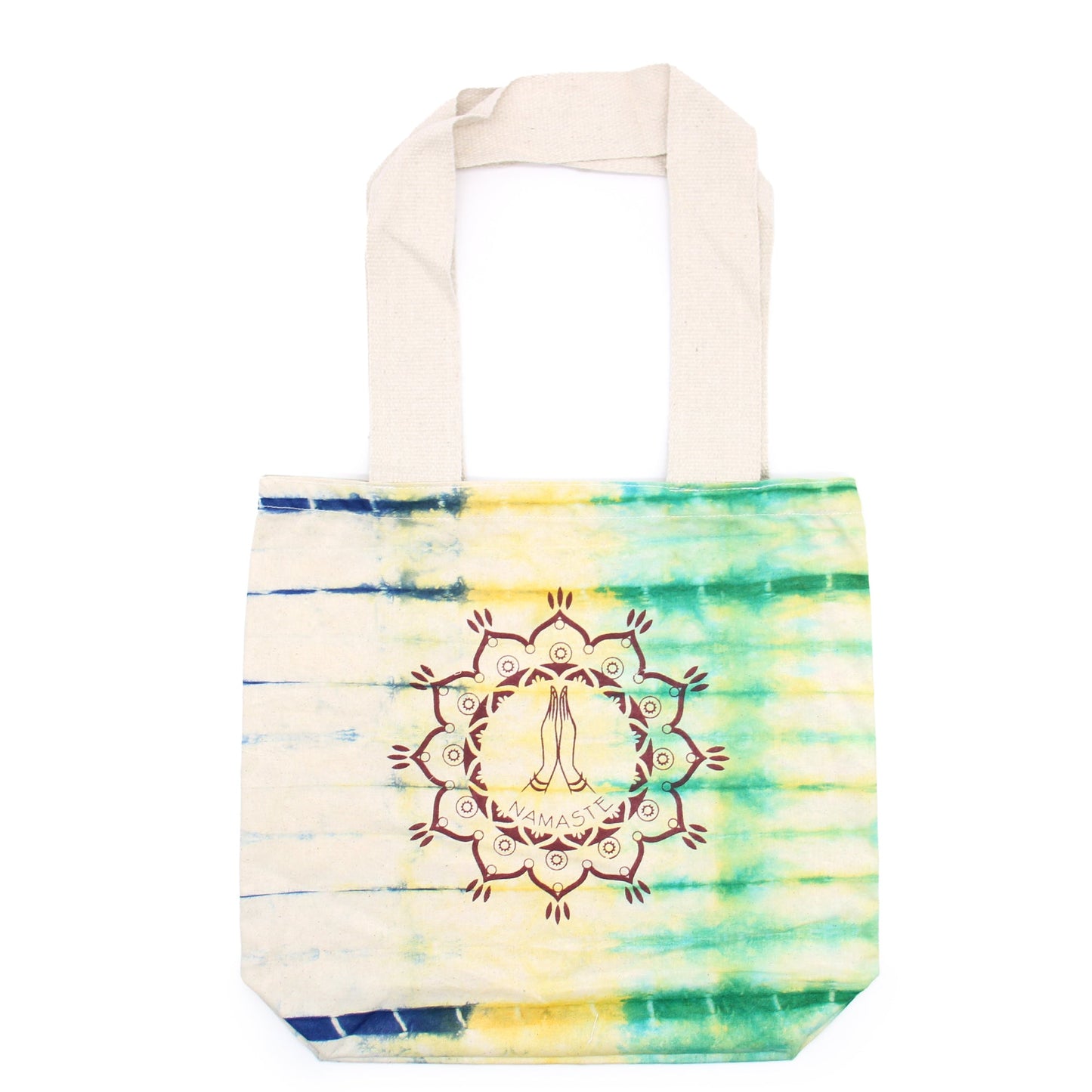 Tie-Dyed Cotton Tote Bag - Namaste Hands / Multicolour product packaging on clean background from Quintessential Holistic Health Ltd