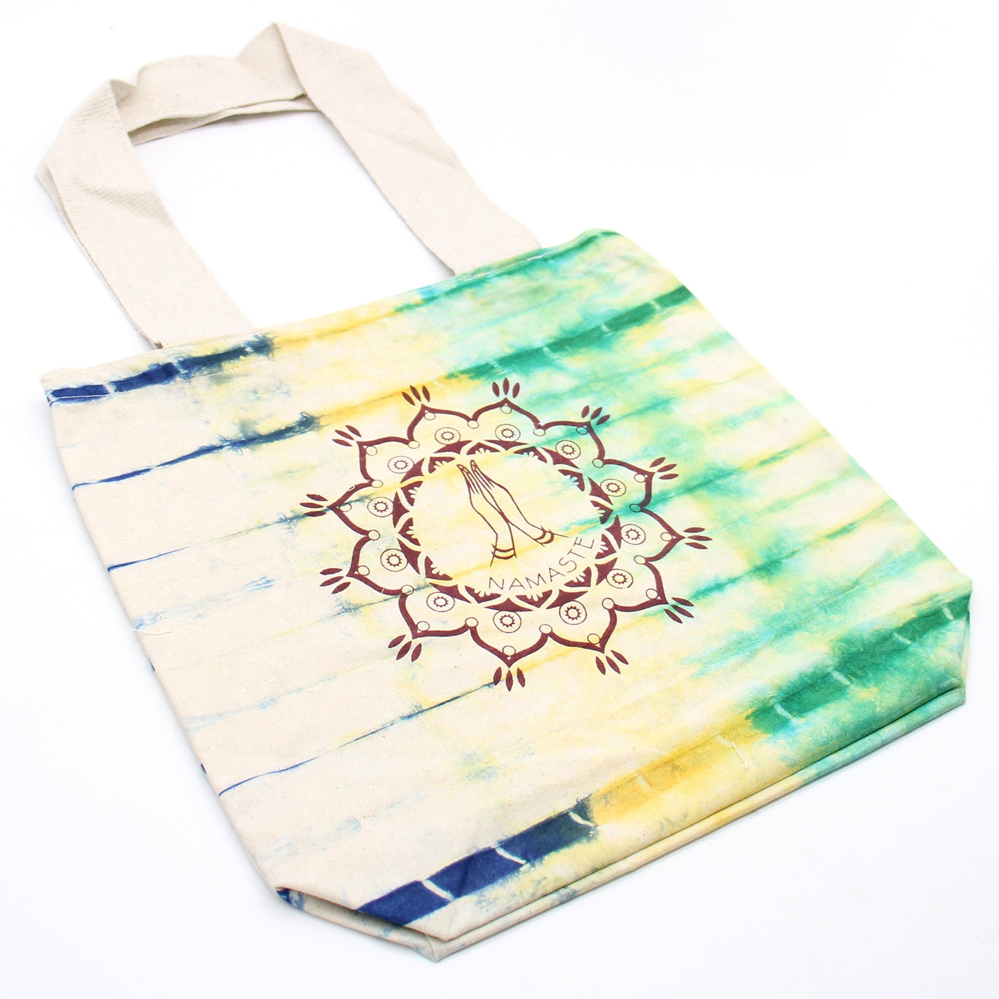 Tie-Dyed Cotton Tote Bag - Namaste Hands / Multicolour product packaging on clean background from Quintessential Holistic Health Ltd