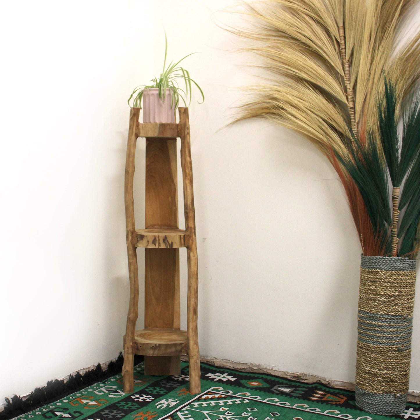Eco-Friendly Teak 3 Shelf Corner Unit - Natural product packaging on clean background from Quintessential Holistic Health Ltd