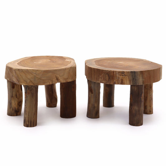 Set of 2 x Eco-Friendly Teak Plant and Display Stands - Medium - Natural - main product image from Quintessential Holistic Health Ltd UK
